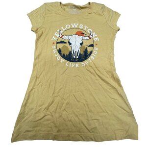 wound up short sleeve tee shirt yellow stone cotton blend sheer medium READ